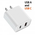 USB-A and USB-C 2.4A Dual 2 Port House Wall Charger for Phone, Tablet, Speaker, Electronic (Wall - White)